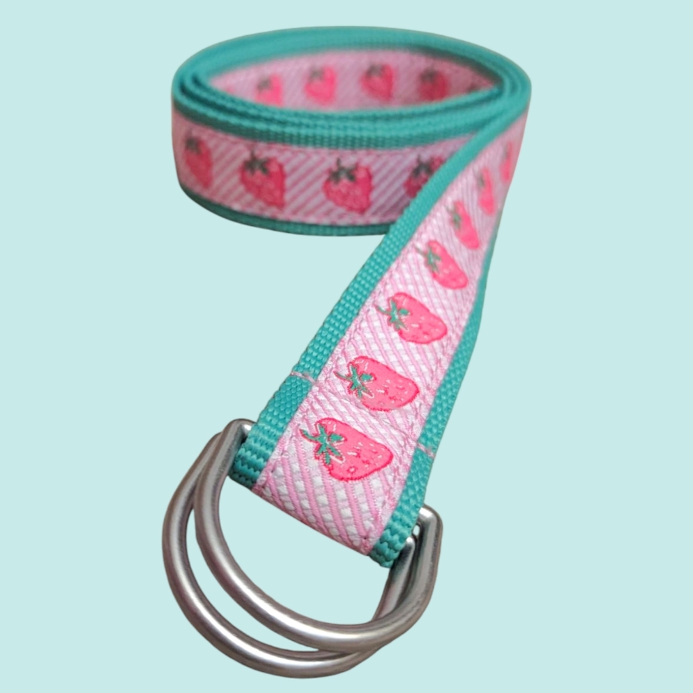 Y2K LL Bean Strawberry Patterned Belt - Pink and Green